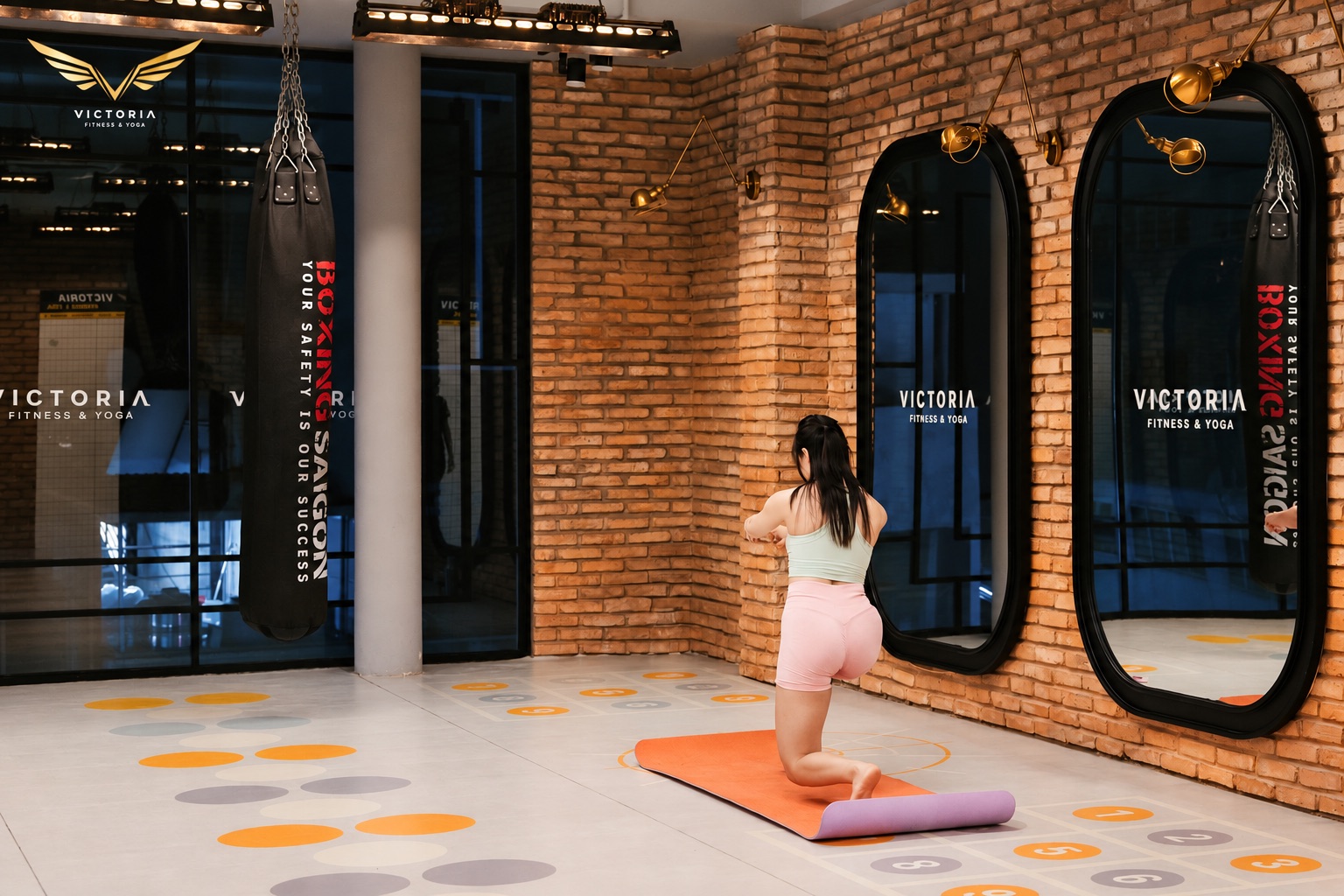 Hội viên giãn cơ trong không gian Victoria Fitness